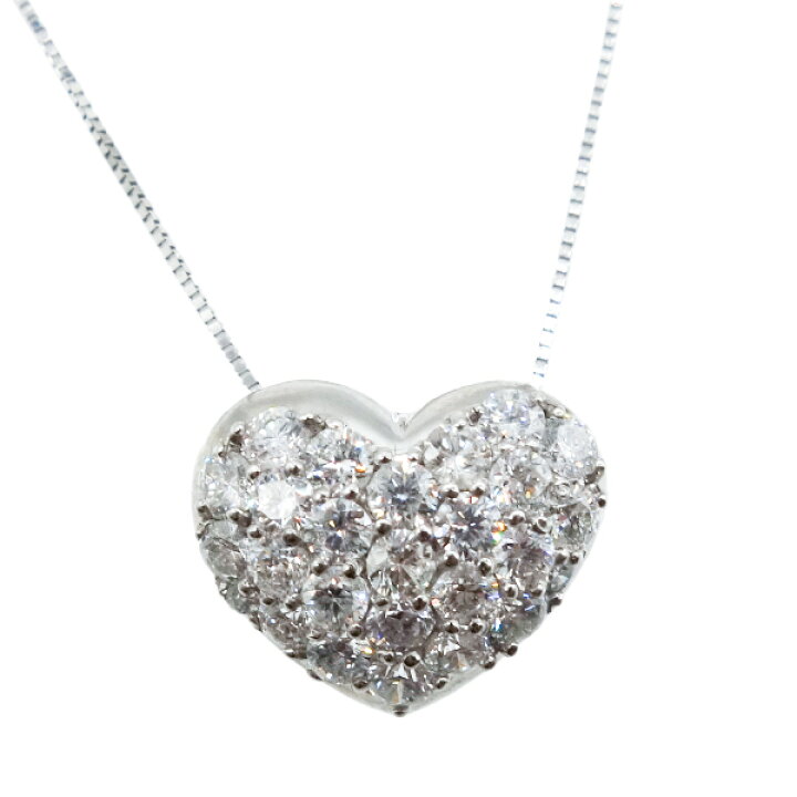 楽天市場】K18WG ダイヤハートネックレス 1ct パヴェダイヤ ホワイト 