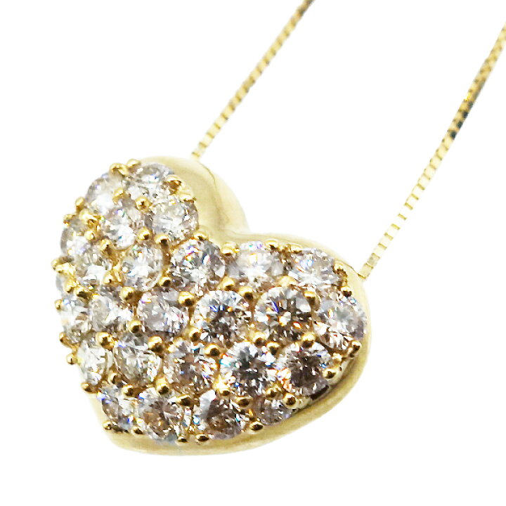 楽天市場】K18YG ダイヤハートネックレス 1ct パヴェダイヤ イエロー 
