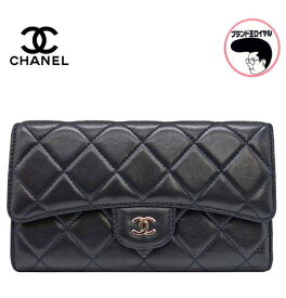 CHANEL シャネル 長財布 ブラック フラップウォレット ココマーク シルバー金具【中古】