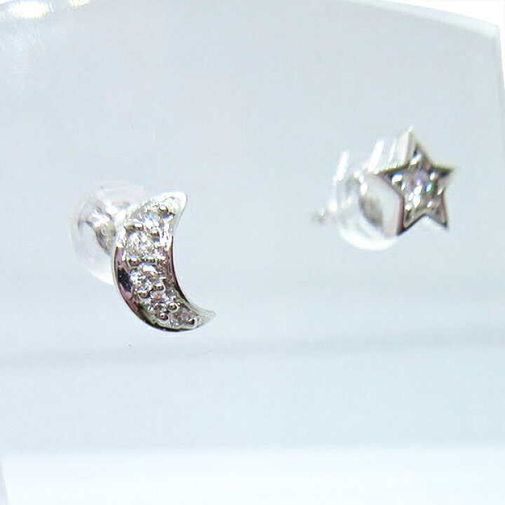 楽天市場】ダイヤモンドピアス 星 月 K18WG ホワイトゴールド 0.1ct 