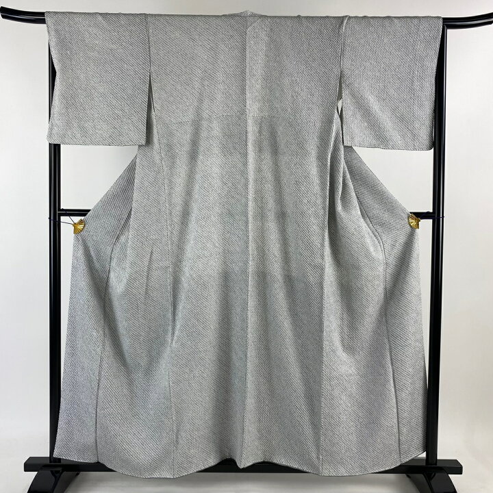 小紋 身丈157cm 裄丈67.5cm L 袷 総絞り 青灰色 正絹 美品 秀品 【中古  