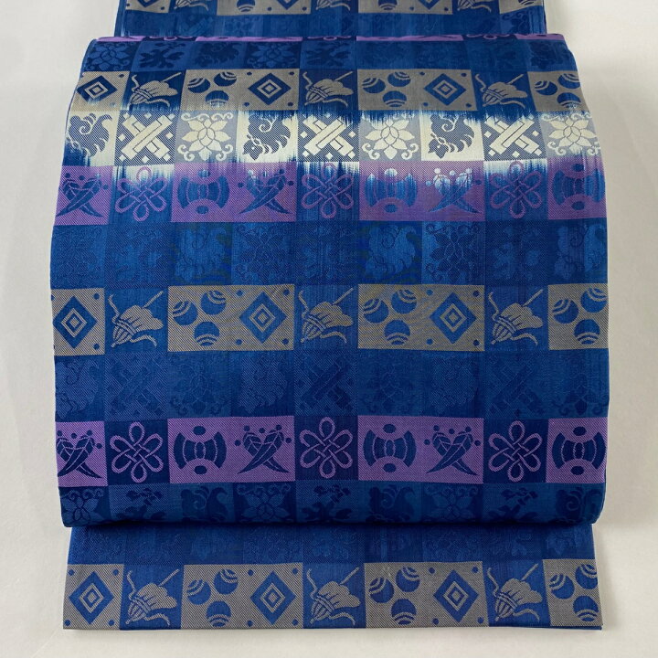 楽天市場】袋帯 美品 逸品 宝尽くし 名物裂 藍色 全通 正絹 【中古  