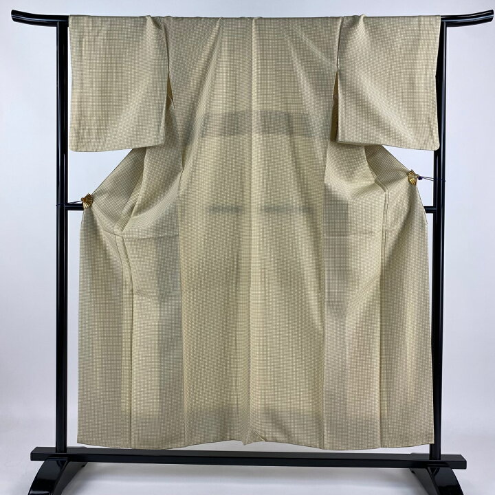 楽天市場】小紋 身丈155cm 裄丈65cm M 袷 格子 ベージュ 正絹 美品  