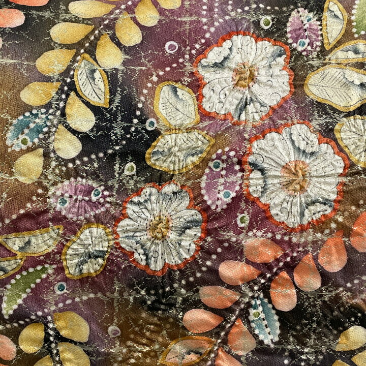 楽天市場】袋帯 美品 名品 落款あり 辻が花 金糸 箔 紫 お太鼓柄 正絹 