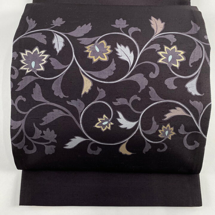 楽天市場】袋帯 美品 逸品 落款あり 市川純一郎 紬地 花唐草 金彩 濃紫  