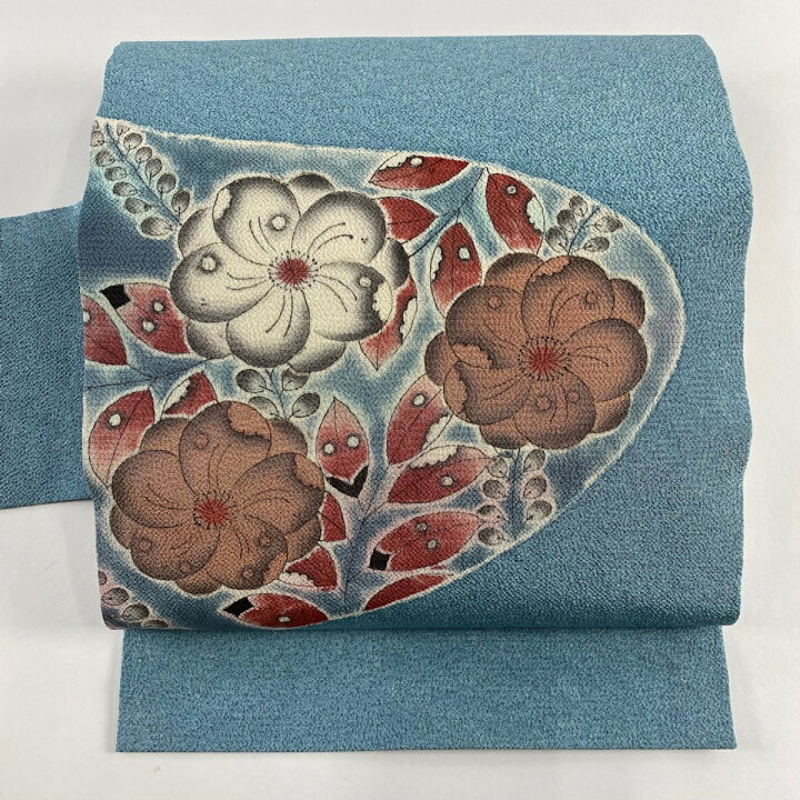 開き名古屋帯 美品 逸品 落款 水野保 辻ヶ花 のしゃ 霞 金 