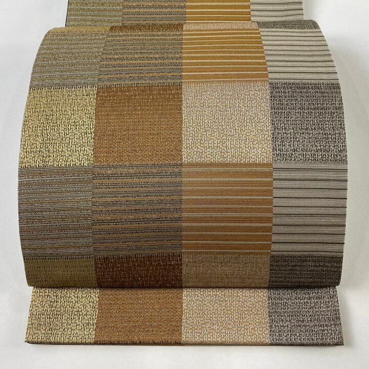 楽天市場】袋帯 美品 名品 縞 幾何学模様 茶色 全通 正絹 【中古 