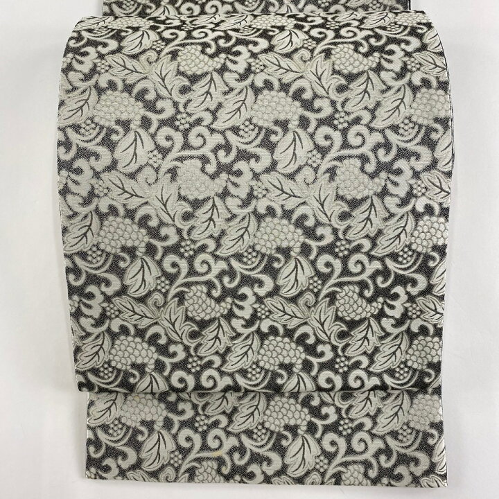 楽天市場】袋帯 名品 葡萄唐草 黒灰 全通 正絹 【中古】 : バイセル  