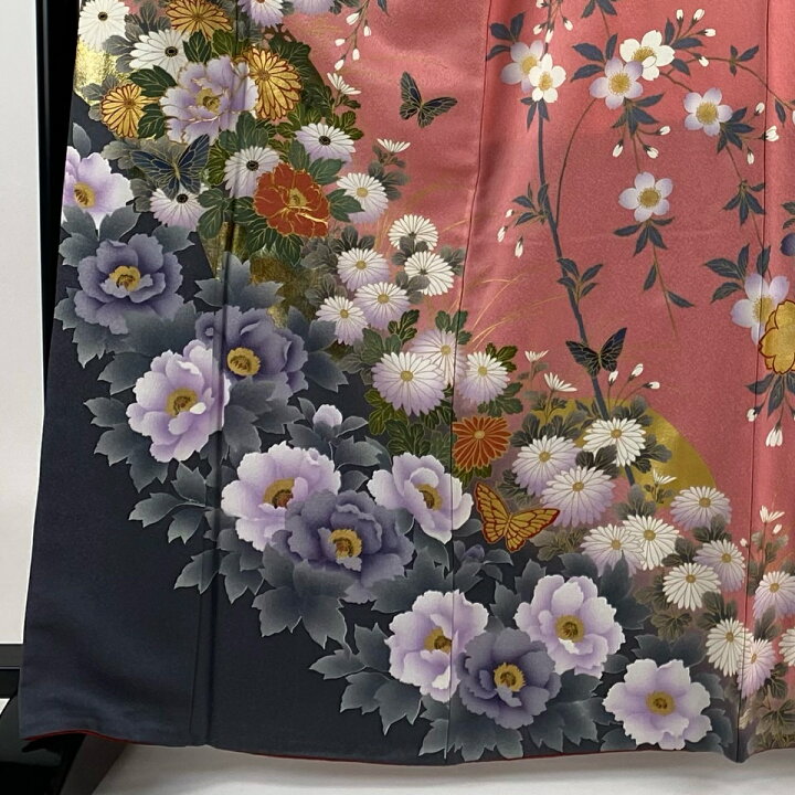楽天市場】振袖 身丈166cm 裄丈67.5cm L 袷 菊 牡丹 金糸 金彩 ピンク  