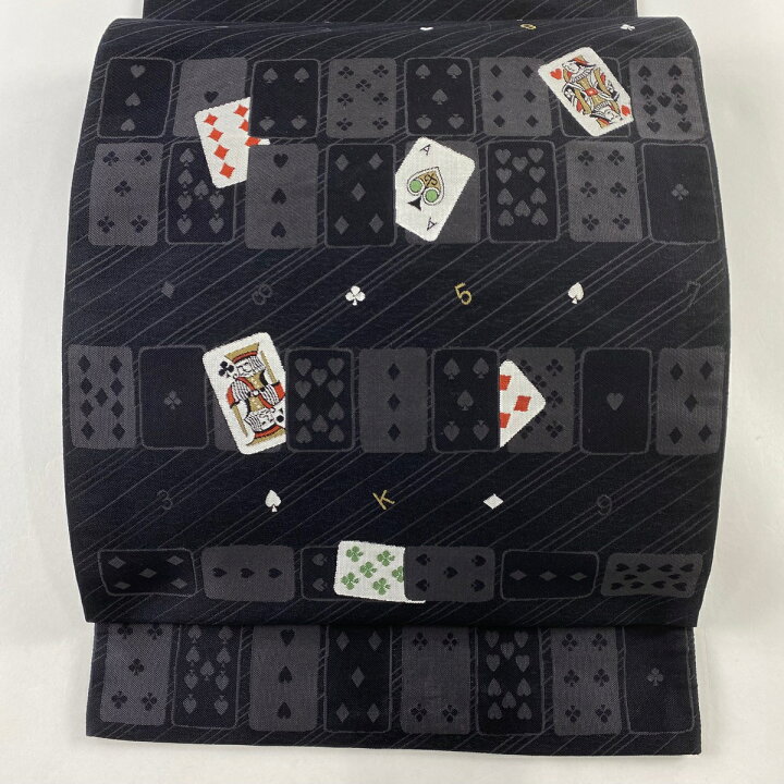 楽天市場】袋帯 美品 逸品 トランプ 斜縞 黒 六通 正絹 【中古  
