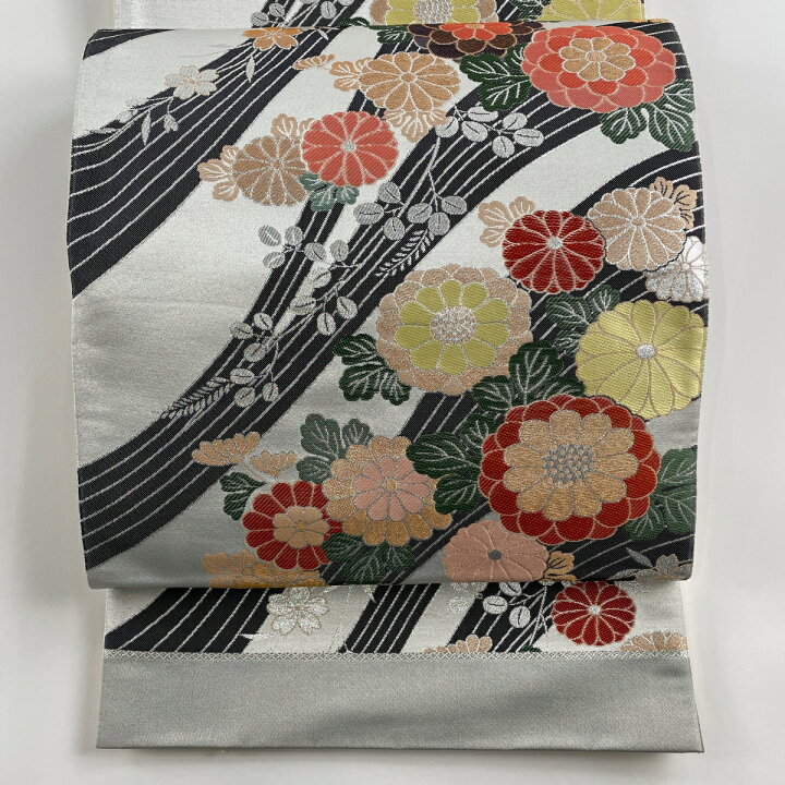 楽天市場】袋帯 美品 秀品 菊 桜 箔 銀色 六通 正絹 【中古】 msp70 
