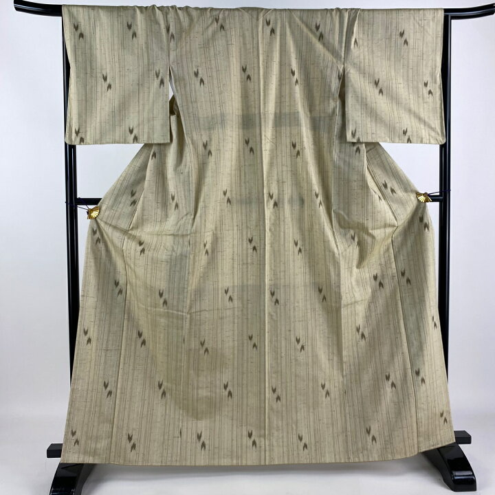 楽天市場】紬 身丈164cm 裄丈68.5cm L 袷 縞 矢絣 ベージュ 正絹 美品  