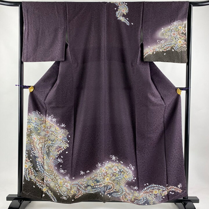 楽天市場】訪問着 身丈161cm 裄丈63cm S 袷 辻が花柄 銀通し 金彩 濃紫  