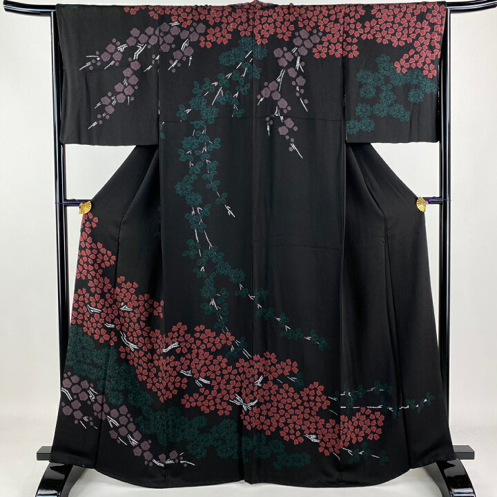 楽天市場】訪問着 身丈165cm 裄丈64.5cm M 袷 桜 梅 絞り 墨色 正絹  
