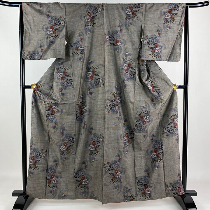 楽天市場】紬 身丈162cm 裄丈64cm M 袷 源氏車 草花 灰紫 正絹 美品 秀  