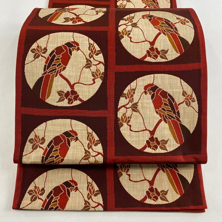 楽天市場】袋帯 美品 秀品 落款あり 本屋太 鳥 枝花 えんじ色 六通 