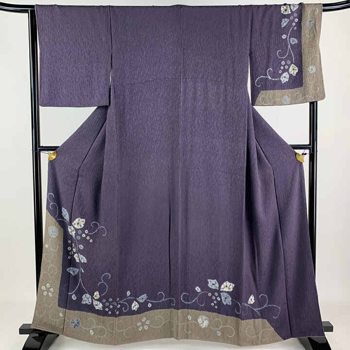 楽天市場】訪問着 身丈160cm 裄丈67cm M 袷 花唐草 金彩 絞り 紫 正絹 