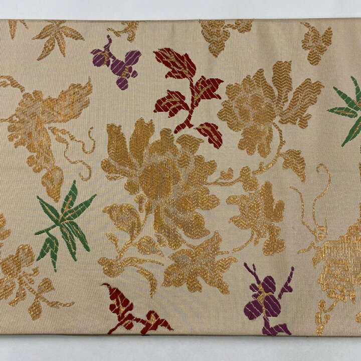 楽天市場】袋帯 名品 桝屋高尾 落款あり 草花 鳥 箔 ベージュ 六通 