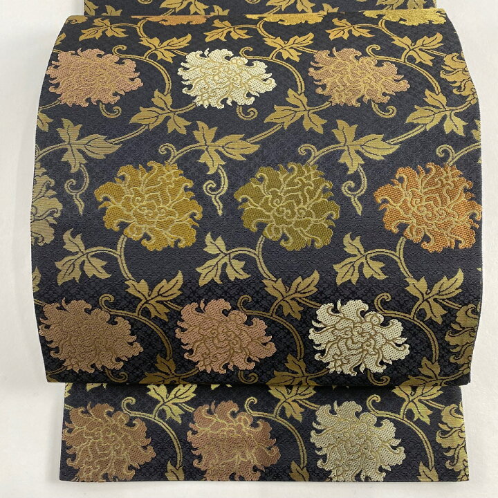楽天市場】袋帯 美品 名品 箔屋清兵衛 落款あり 草木染 花唐草 箔 墨色 