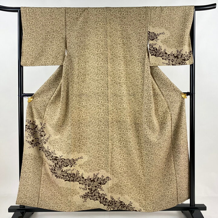 楽天市場】付下げ 身丈158cm 裄丈65.5cm M 袷 草花 雲文 薄茶色 正絹  