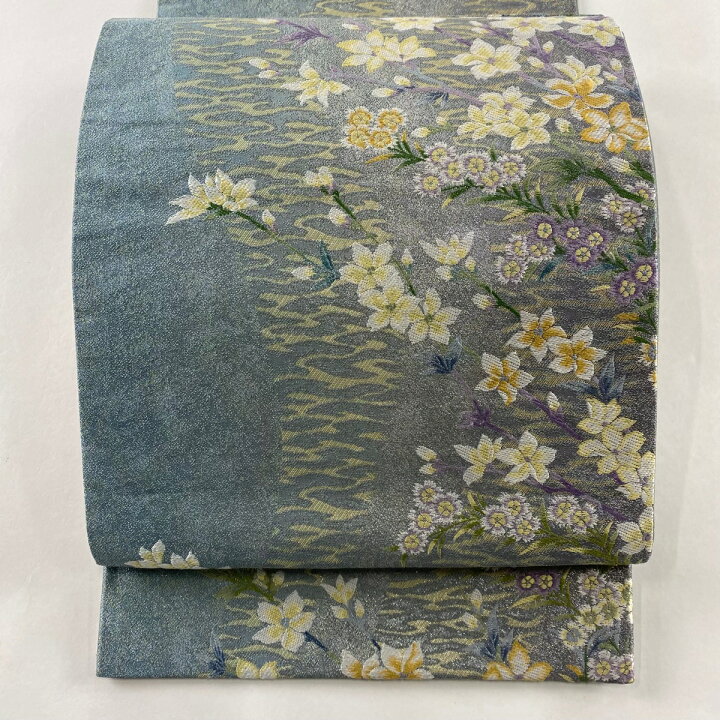 楽天市場】袋帯 美品 秀品 やまと 草花 箔 青灰色 六通 正絹 