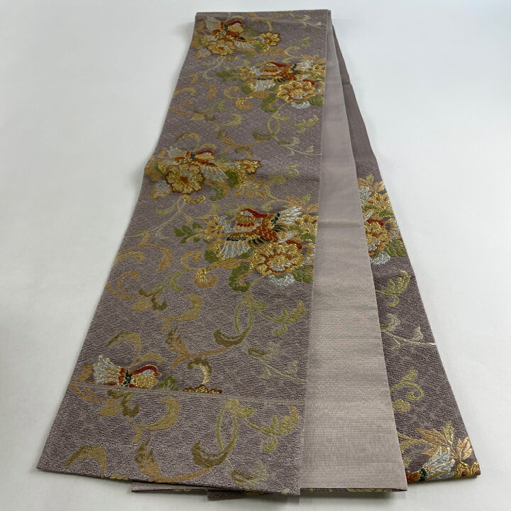 楽天市場】袋帯 美品 秀品 鴛鴦 草花 金銀糸 箔 灰紫 六通 正絹 【中古 