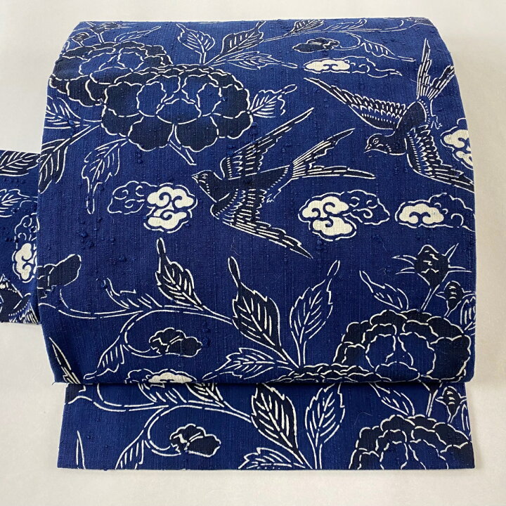 楽天市場】名古屋帯 美品 逸品 浦野理一 縦節紬地 花鳥 霊芝雲 濃紺 