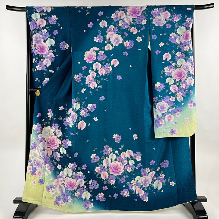 楽天市場】振袖 身丈165cm 裄丈66cm M 袷 くさ 銀通し 刺繍 青緑 正絹  