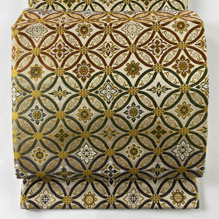 楽天市場】袋帯 名品 七宝 花菱 金糸 箔 金色 六通 正絹 【中古 