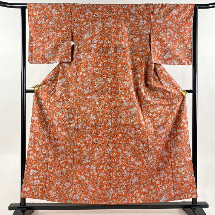 楽天市場】小紋 身丈157.5cm 裄丈63cm S 袷 紬地 草花 茜色 正絹 優品 