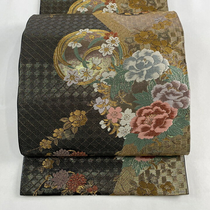 楽天市場】袋帯 美品 秀品 花丸文 桜 箔 唐織 金色 六通 正絹 【中古 