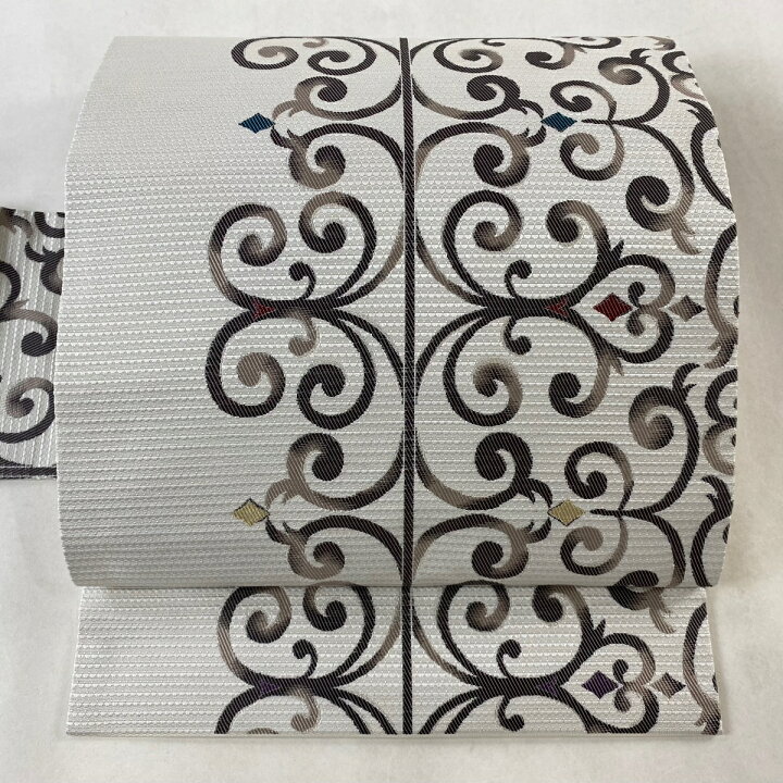 楽天市場】名古屋帯 美品 名品 唐草 菱 銀通し 金糸 灰色 正絹 【中古 