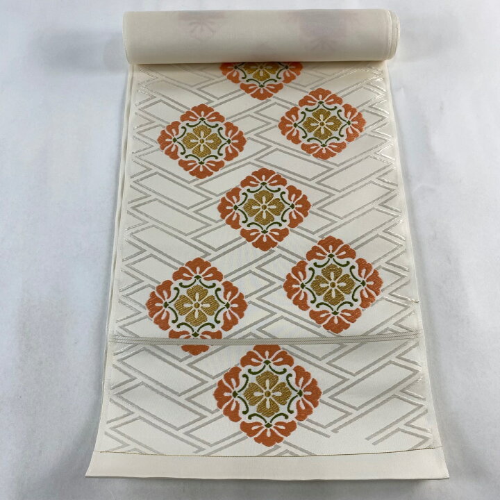楽天市場】反物 逸品 帯反物 華文 金糸 刺繍 クリーム 正絹 【中古  