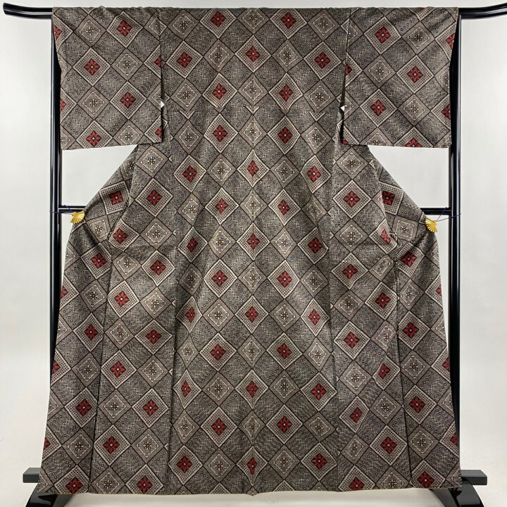 楽天市場】紬 身丈163.5cm 裄丈65.5cm M 袷 菱 花 焦茶色 正絹 美品  