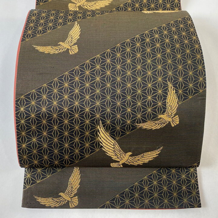 楽天市場】袋帯 名品 斉藤三才 落款あり 鳥 麻の葉 金糸 箔 焦茶色 六 