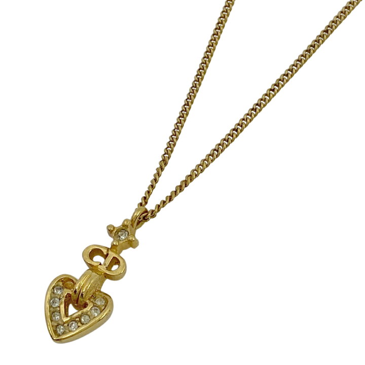 クリスチャンディオール Christian Dior ハート モチーフ ネックレス CD ロゴ ネックレス GP ラインストーン ゴールド レディース 【中古】 | バイセル 楽天市場店