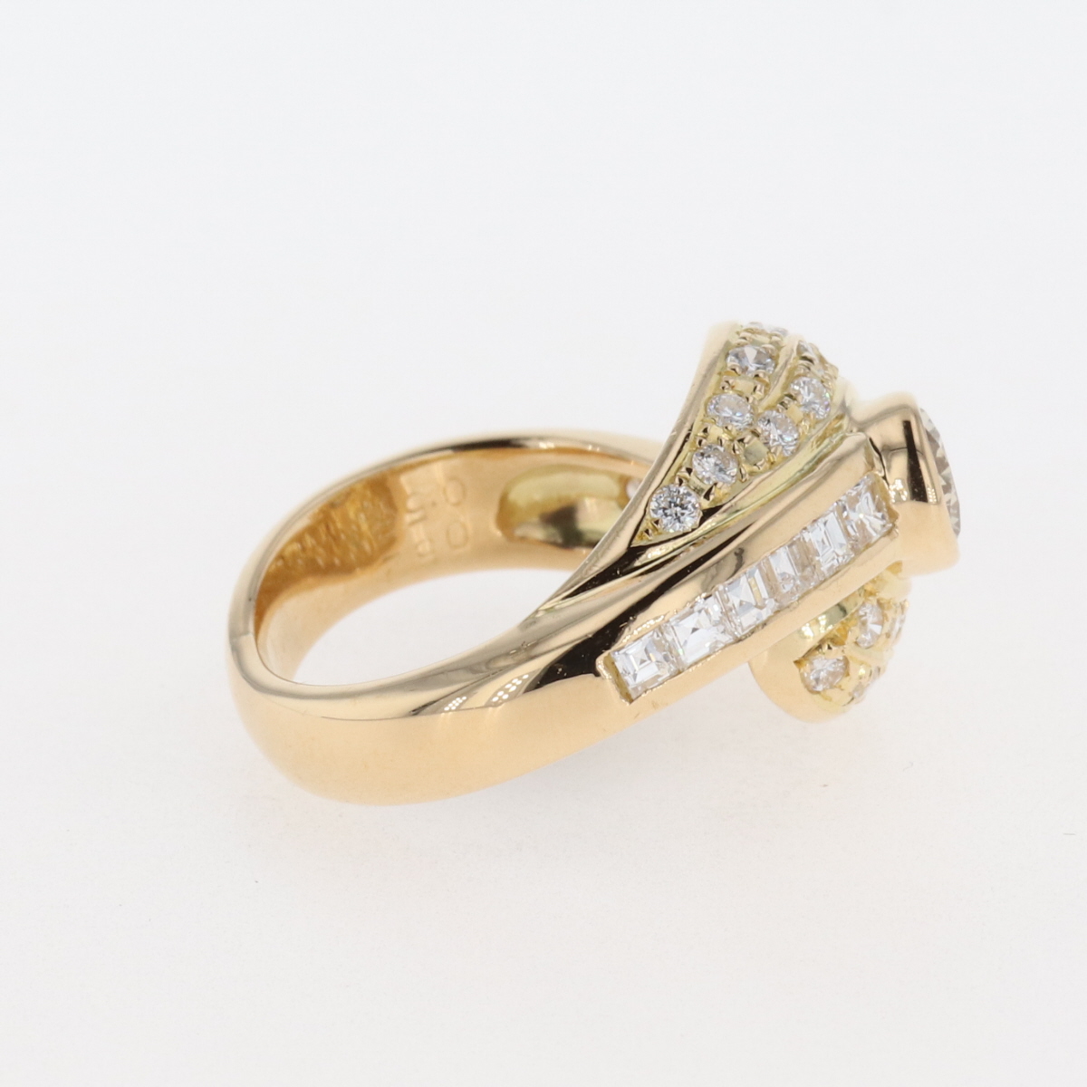 ランク ダイヤモンド デザインリング K18 イエローゴールド 指輪 メレダイヤ リング 約5.5号 YG ダイヤモンド レディース ：バイセル 店 しがござい