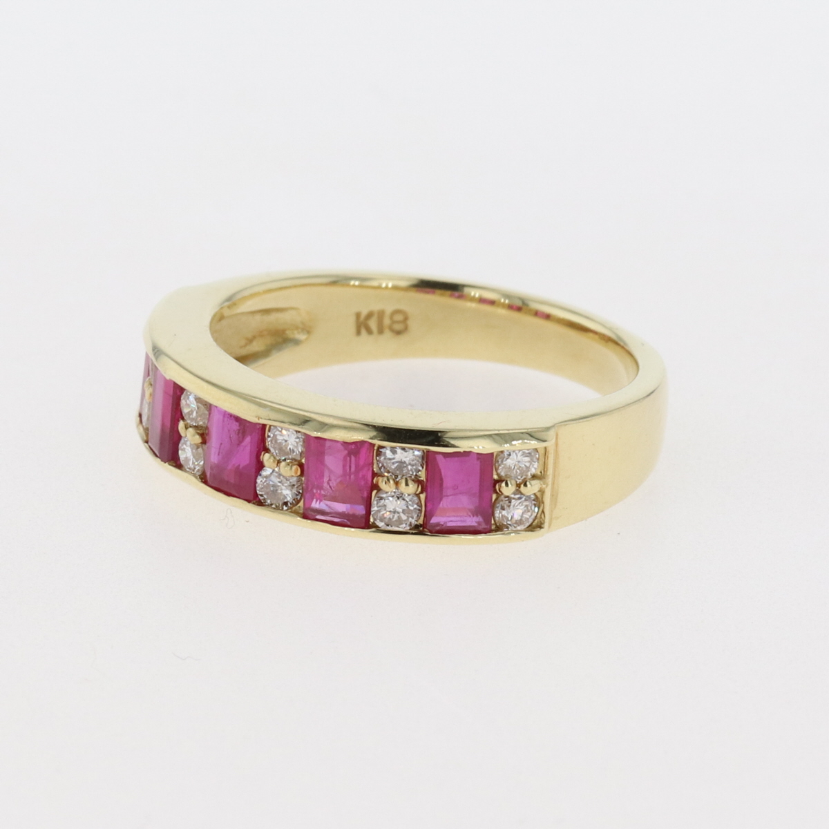 満点の ルビー デザインリング K18 イエローゴールド 指輪 メレダイヤ 