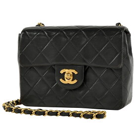 シャネル CHANEL ミニ マトラッセ シングルフラップ チェーン ショルダーバッグ ココマーク CC ポシェット ショルダーバッグ レザー ブラック レディース 【中古】