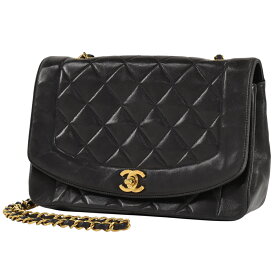 シャネル CHANEL ダイアナ マトラッセ シングルフラップ チェーン ショルダーバッグ ココマーク CC レザー ブラック レディース 【中古】