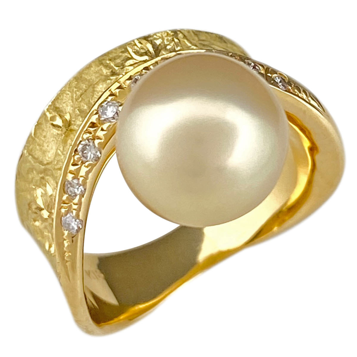  WABI パール デザインリング K18 イエローゴールド 指輪 ダイヤモンド 真珠 リング 11.5号 YG パール ダイヤモンド レディース 