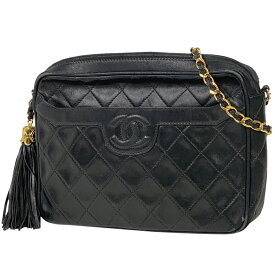 シャネル CHANEL ココマーク フリンジ チェーン ショルダーバッグ タッセル マトラッセ レザー ブラック レディース 【中古】