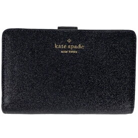 【ラッピング可】ケイトスペード Kate Spade ロゴ 二つ折り 財布 グリッター ファブリック ブラック レディース 【中古】
