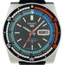 39％OFF 【ラッピング可】 セイコー SEIKO 5スポーツ 6119-6050 腕時計 SS レザー 自動巻き ブラック メンズ 【中古】 msp39