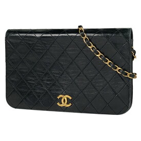 シャネル CHANEL マトラッセ シングルフラップ チェーン ショルダーバッグ ココマーク フルフラップ ショルダーバッグ レザー ブラック レディース 【中古】