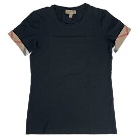 バーバリー BURBERRY 半袖 カットソー チェック柄 クルーネック トップス 半袖Tシャツ コットン ポリウレタン ネイビー ベージュ レディース 【中古】