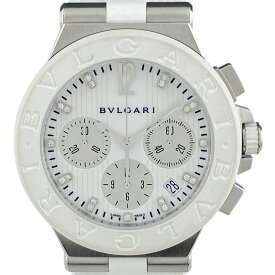 【ラッピング可】 ブルガリ BVLGARI ディアゴノ クロノグラフ DG40SCH 腕時計 SS ラバー ダイヤモンド 自動巻き ホワイト メンズ 【中古】