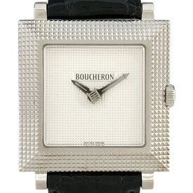 【ラッピング可】 ブシュロン Boucheron WA003335 腕時計 WG レザー クォーツ シルバー レディース 【中古】