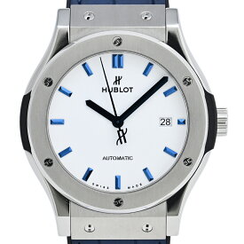 16％OFF 【ラッピング可】 ウブロ HUBLOT クラシックフォージュン ホワイトシャイニーブルー 542.NX.2210.LR.JPN17 腕時計 チタン ラバー レザー 自動巻き ホワイト メンズ 【中古】 msp29