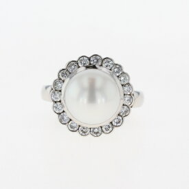 【ラッピング可】 パール デザインリング プラチナ 指輪 メレダイヤ 真珠 リング 9.5号 Pt900 パール ダイヤモンド レディース 【中古】
